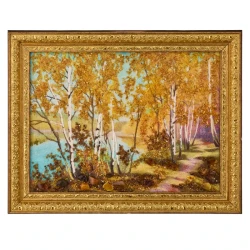 Картина янтарная "Березовый берег" 30х40 см.
