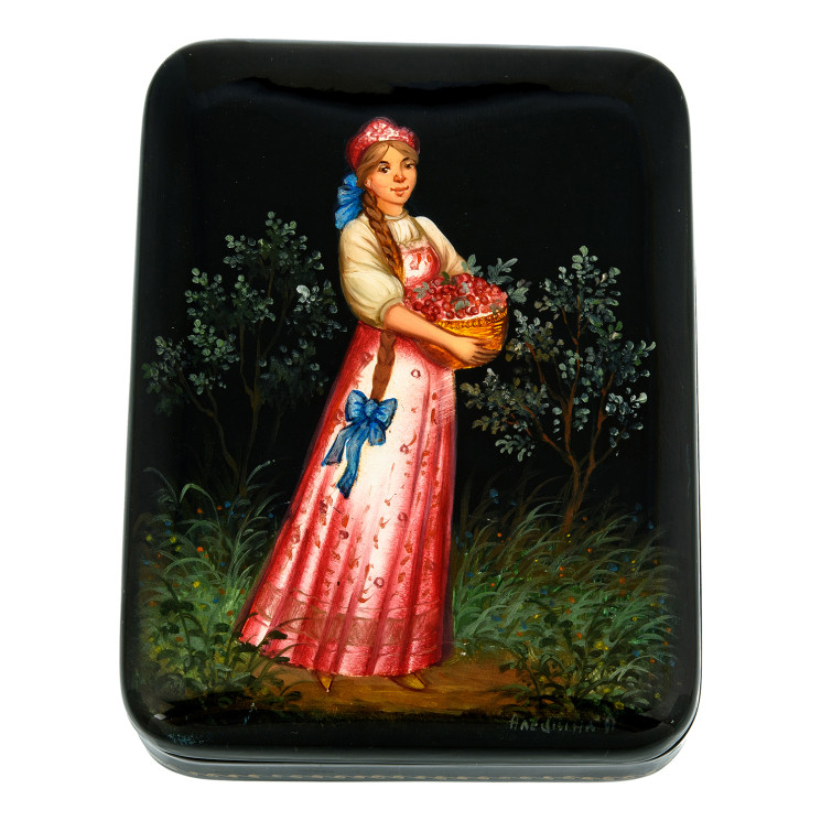 Шкатулка с художественной росписью "Девочка с лукошком"